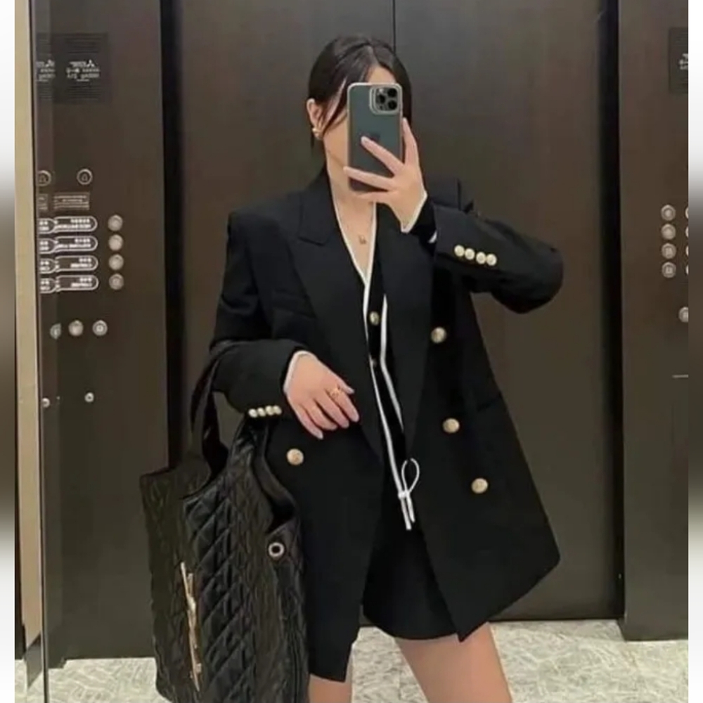 Zara * Double Breastead Blazer Long Black Size XS S M - Picture 2 of 16